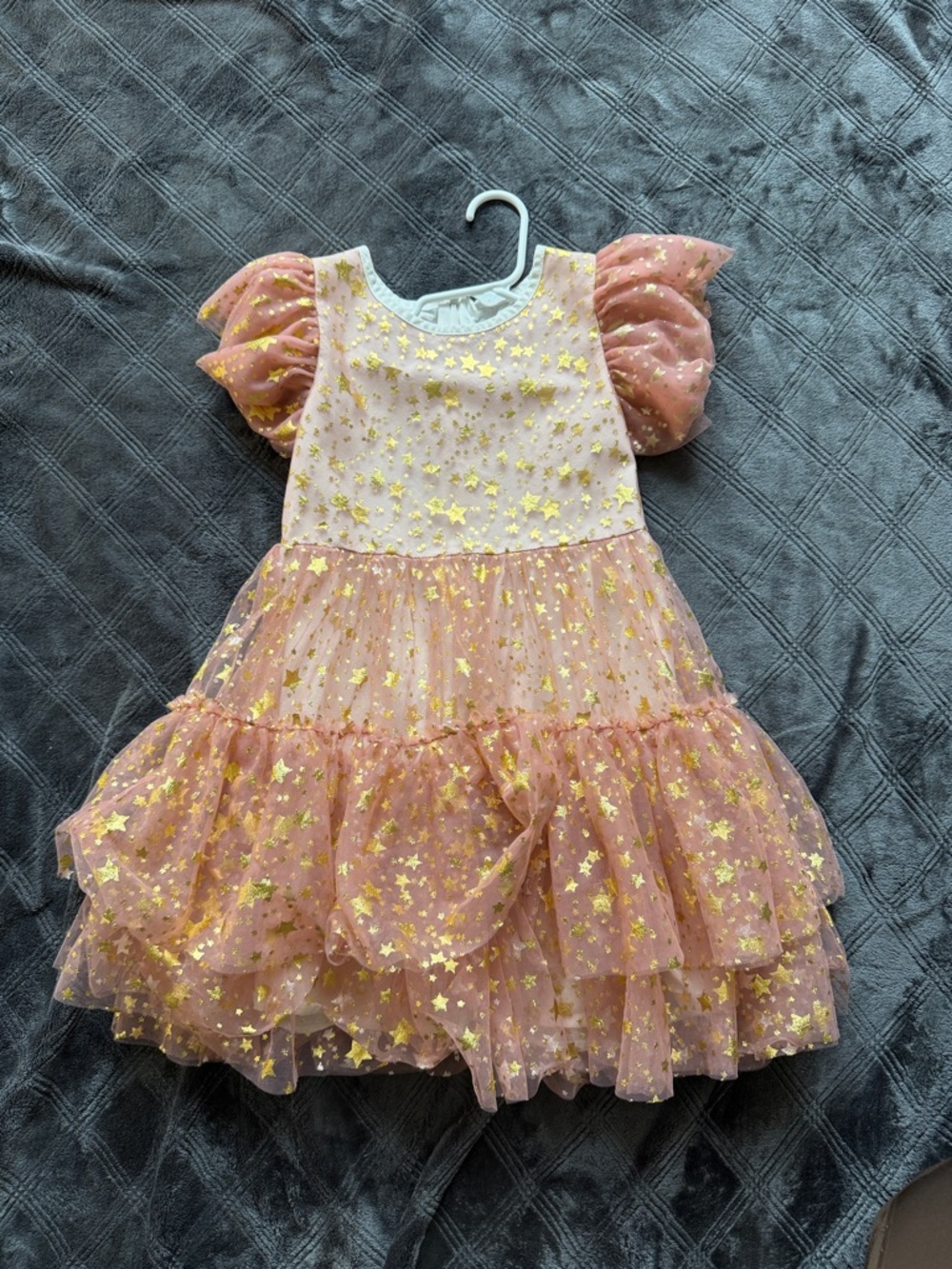 Lola + The Boys Pink Tulle Dress with Gold Star Detail
